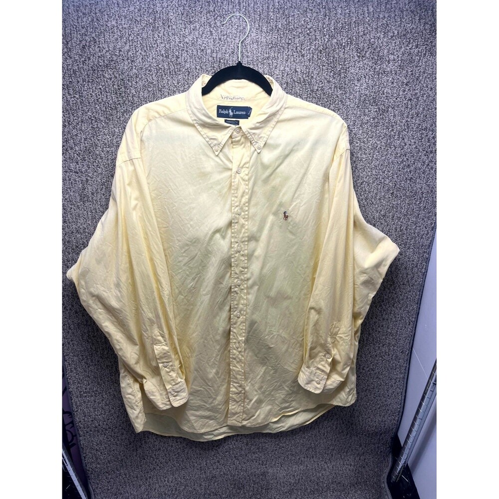 VTG Ralph Lauren Dress Shirt Mens 17.5 (34-35) Yellow Yarmouth Business Formal